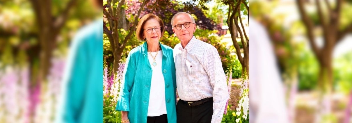 Image: Susan (left) and Charles Dasher stand in the courtyard of the Georgia Center for Continuing Education Center and Hotel in Athens, Georgia. (Photo/Lilli Sosbee)