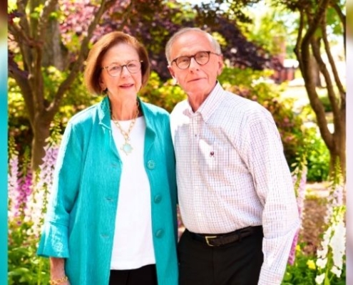 Image: Susan (left) and Charles Dasher stand in the courtyard of the Georgia Center for Continuing Education Center and Hotel in Athens, Georgia. (Photo/Lilli Sosbee)