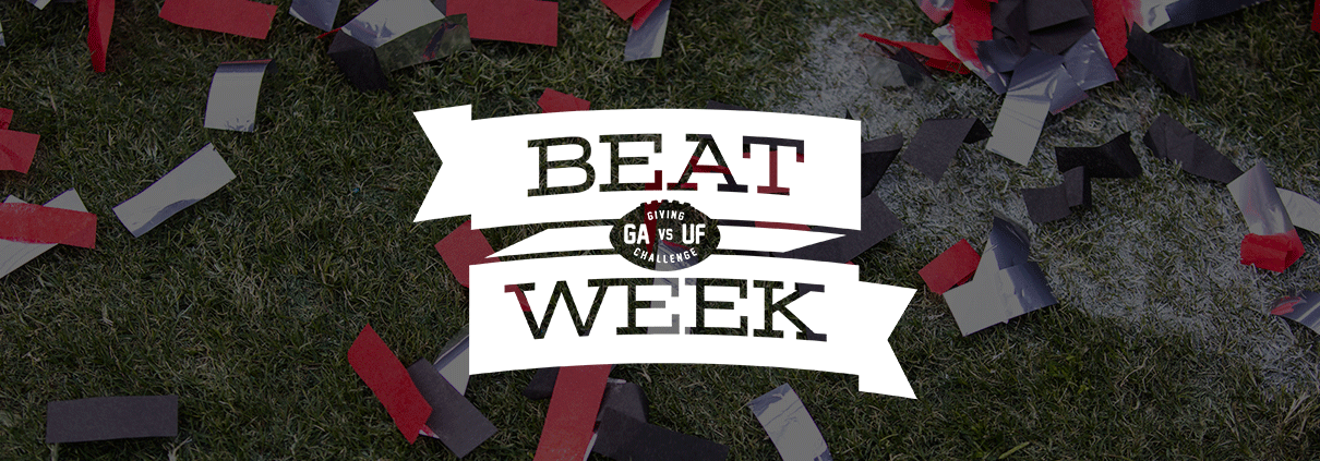 photo of confetti on football field with Beat Week logo on top