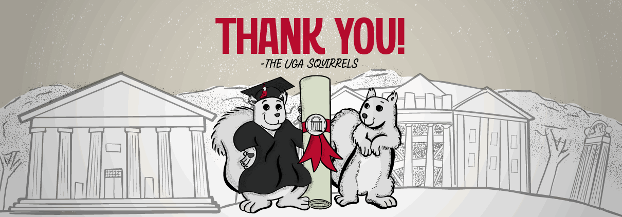 A graphic showing cartoon squirrels saying thank you.