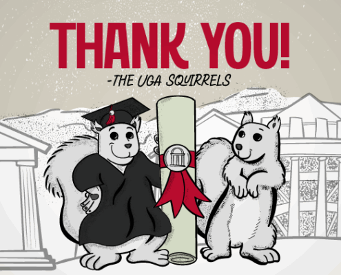 A graphic showing cartoon squirrels saying thank you.