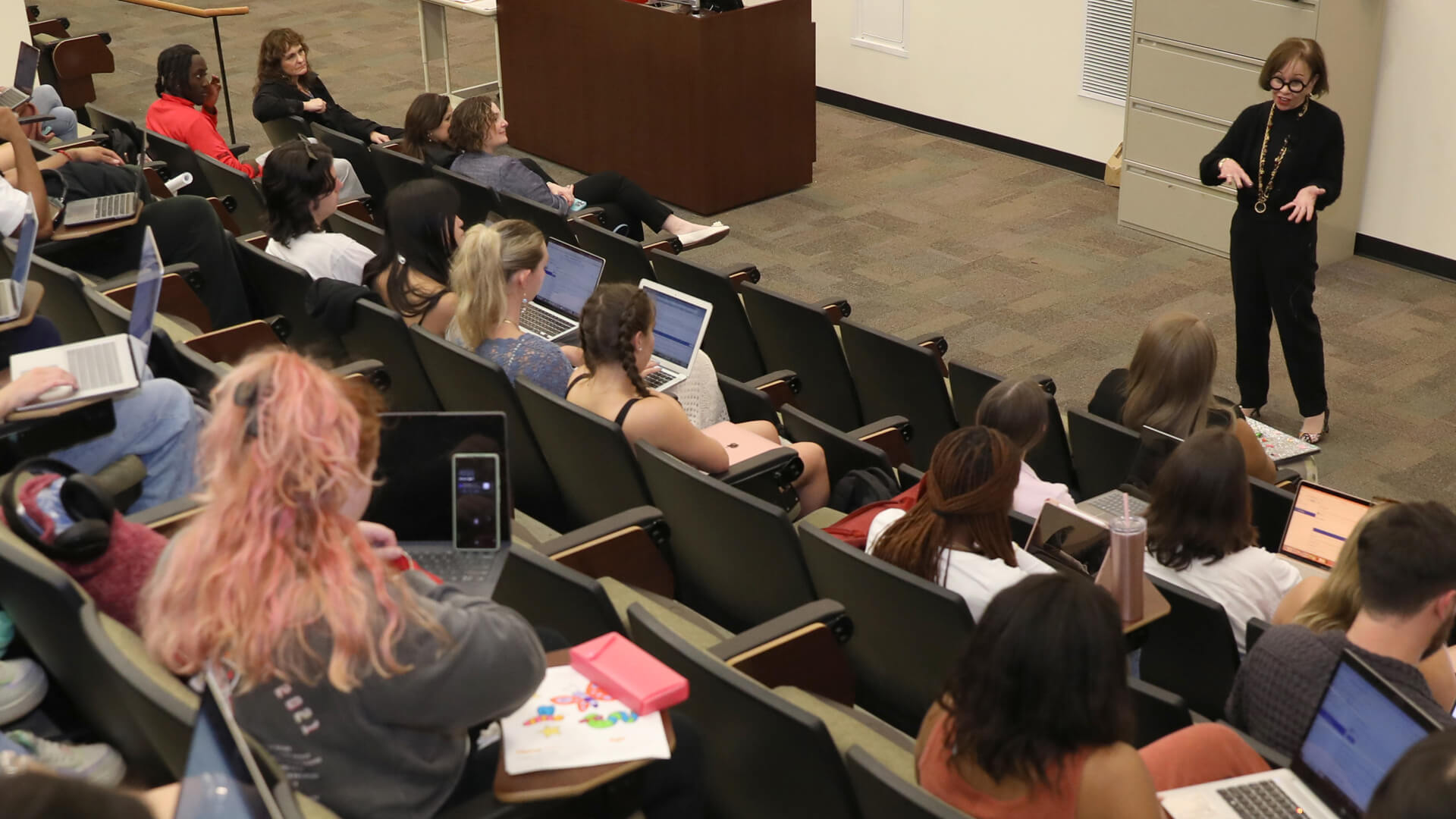 Anne Barge Clegg speaks to a class in the College of Family and Consumer Sciences in March.