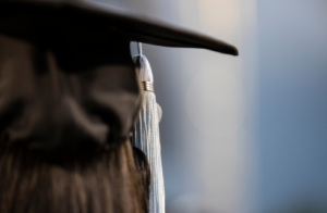 A graduation cap and tassel is pictured during Spring 2022 Undergraduate Commencement at Sanford Stadium.