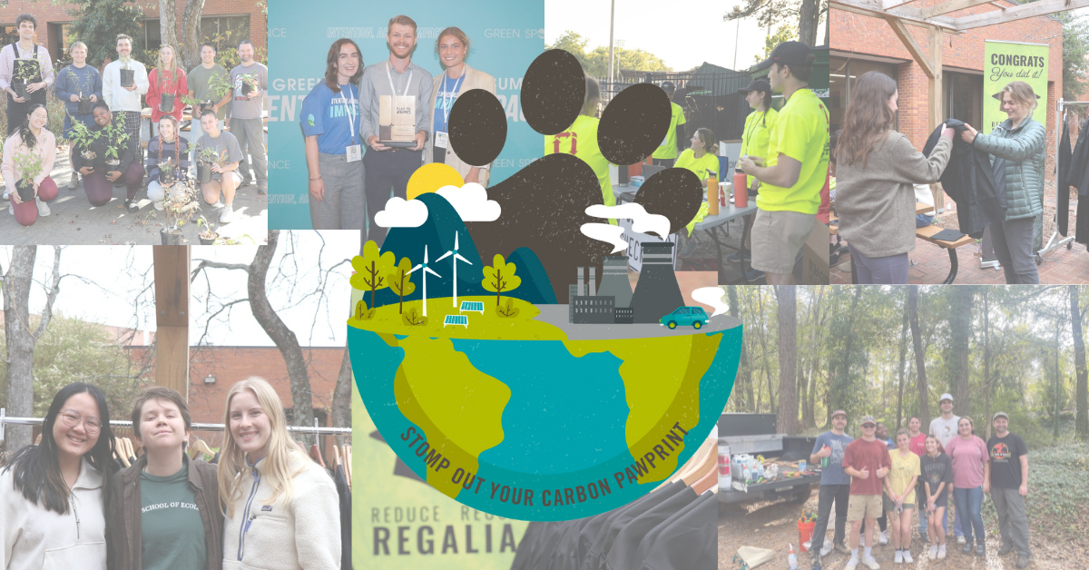 stomp out your carbon footprint on globe on a variety of photos with students