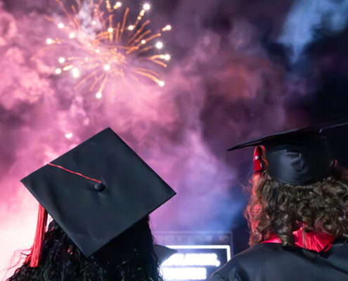 Graduates watch fireworks following UGA’s undergraduate commencement ceremony in Sanford Stadium on May 10.