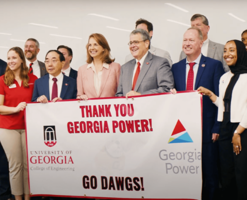 Kim Greene, Georgia Power chairman, president and CEO, meets with UGA President Jere W. Morehead and others to celebrate UGA and Georgia Power's partnership.