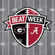 Beat Week promo mark showcasing the Georgia vs. Alabama giving challenge on top of a football field background.