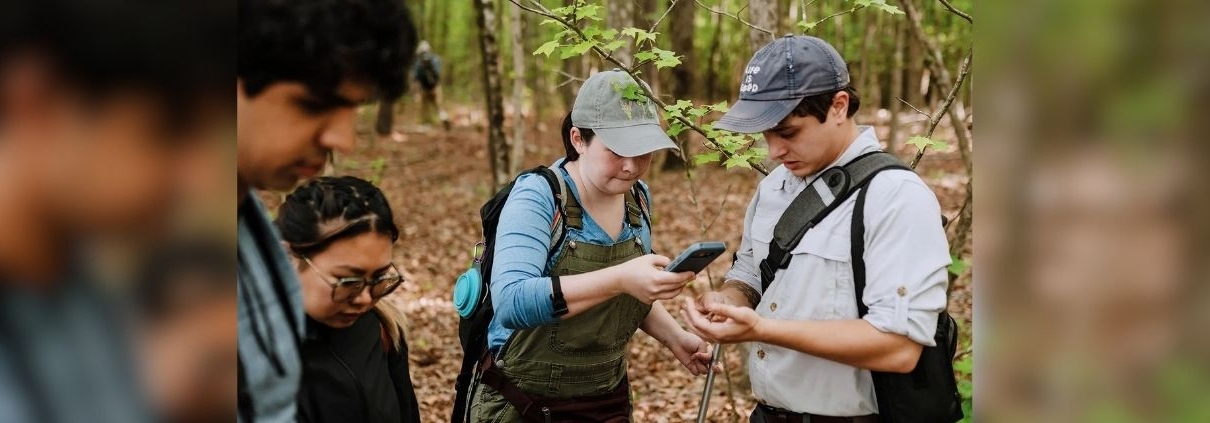 image: UGA students collect biodiversity data during a BioBlitz event at Rowen this spring. (Photo courtesy of Emily Nicole Crawford LLC)