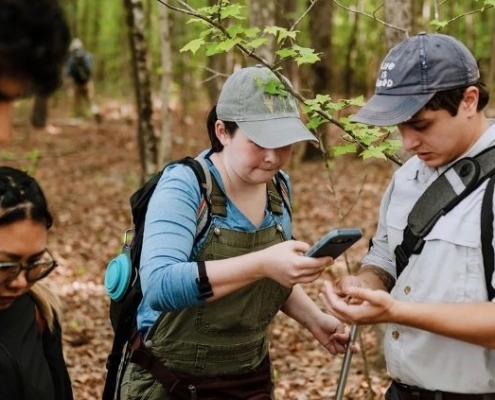 image: UGA students collect biodiversity data during a BioBlitz event at Rowen this spring. (Photo courtesy of Emily Nicole Crawford LLC)