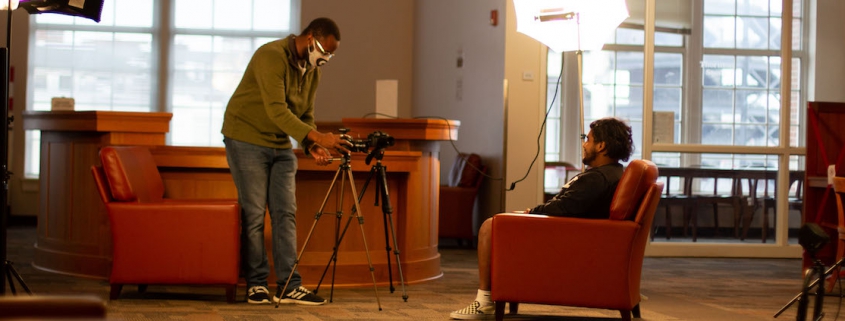 students film in empty gathering space