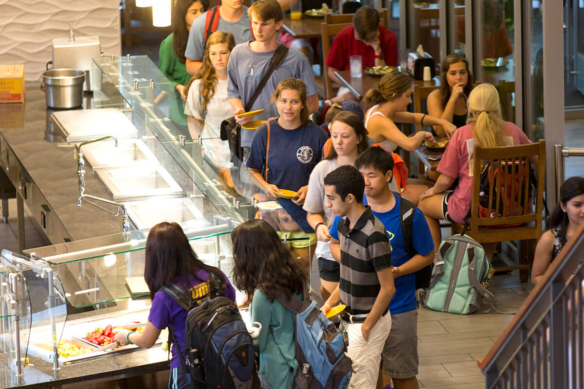 UGA students in a serving line at Bolton Dining Commons.