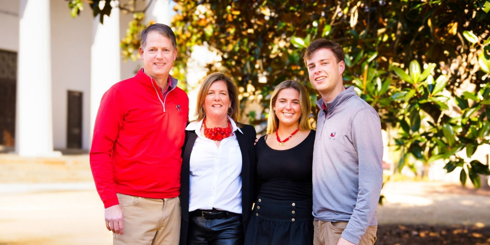 Photo of family on north campus in Athens, GA
