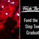 Graduate celebrating with text that reads Finish the Drill: Fund the Final Step towards graduation