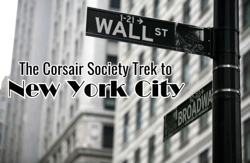 graphic of Wall Street street sign and copy that says The Corsair Society Trek to New York City