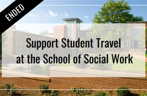 graphic of school of social work building with text on top